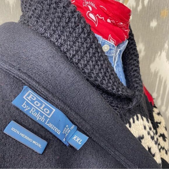 Polo Ralph Lauren Merino Wool Black & Red Double Breasted Top Over Pea Coat - Picture 2 of 16